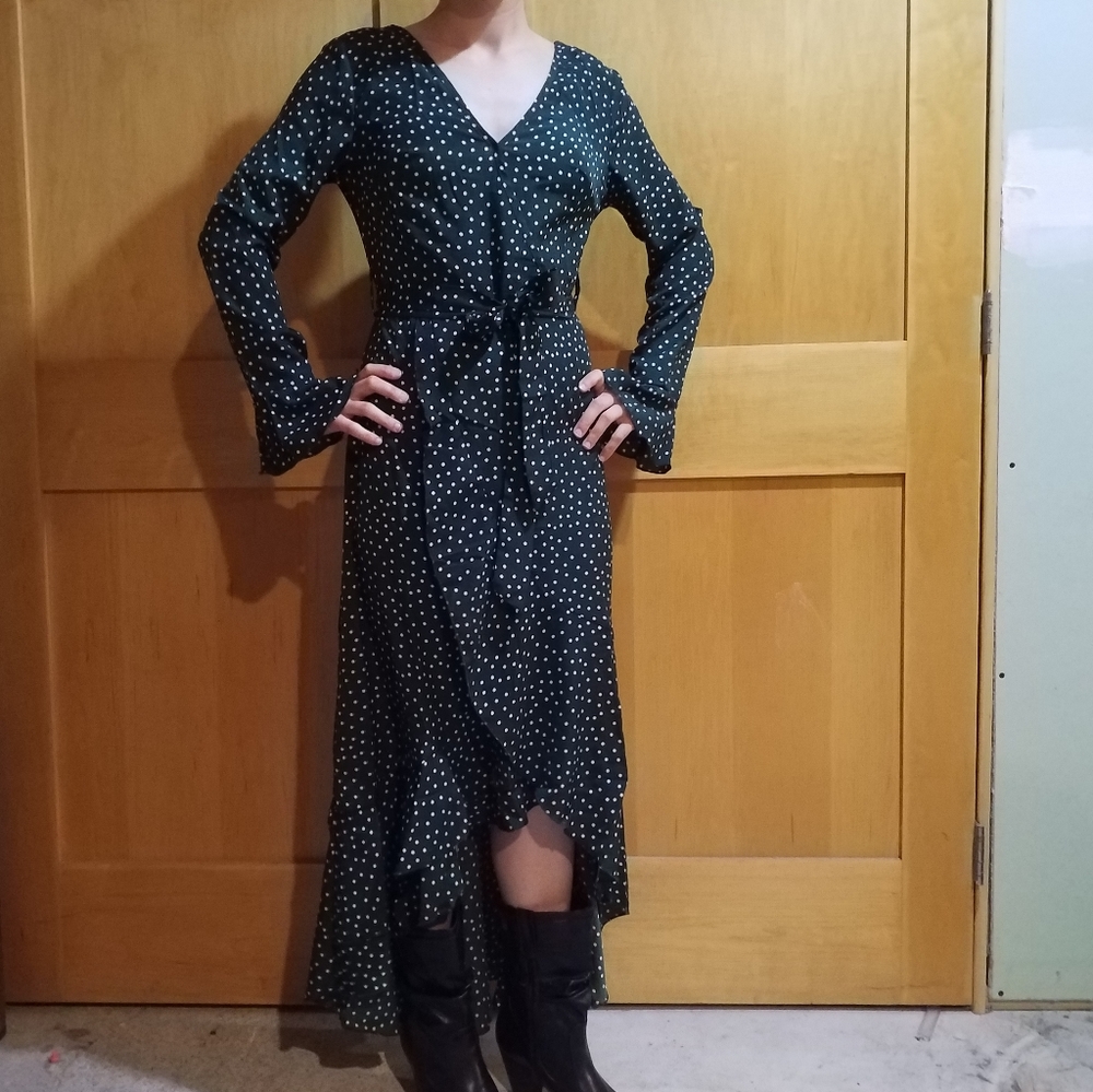 Green polka dot dress